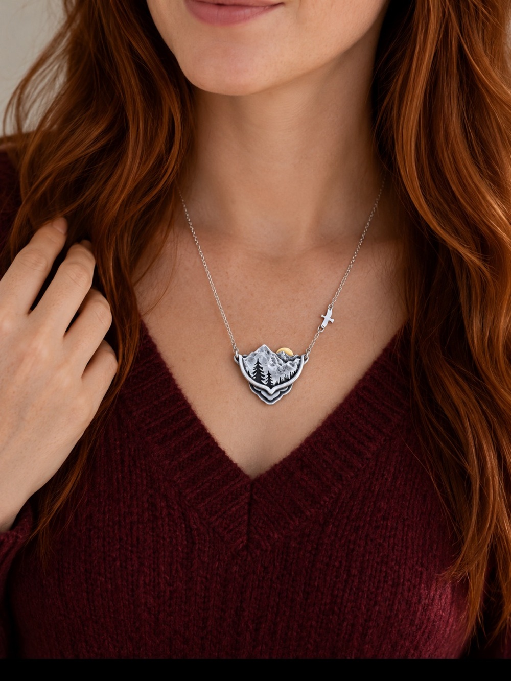 Intricately etched ,hand crafted Nature Eagle sunset mountain Necklace…